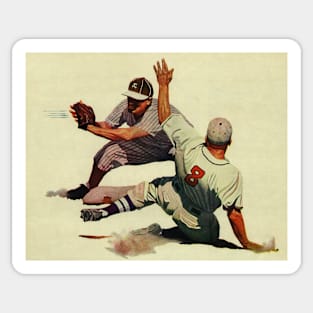 Vintage Sports Baseball, Player Sliding Safe into Home Plate Sticker